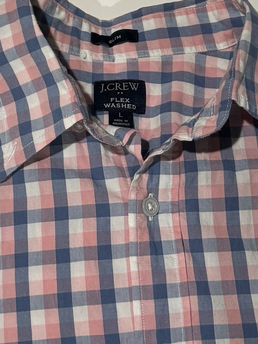 J.Crew Flex Washed Slim Fit Plaid Button Down Shirt Large Pink Blue Check